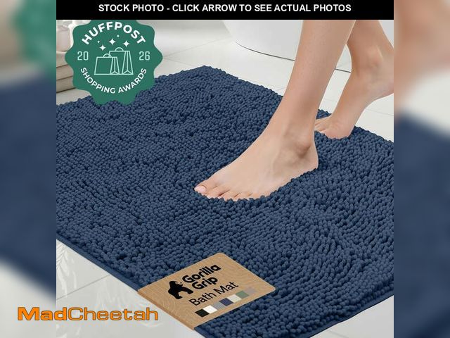 Lot 74-14258714 - GORILLA GRIP Chenille Bath Rug 36x24, Rubber Back Quick Dry Washable Microfiber Bathroom Mats, Navy ...