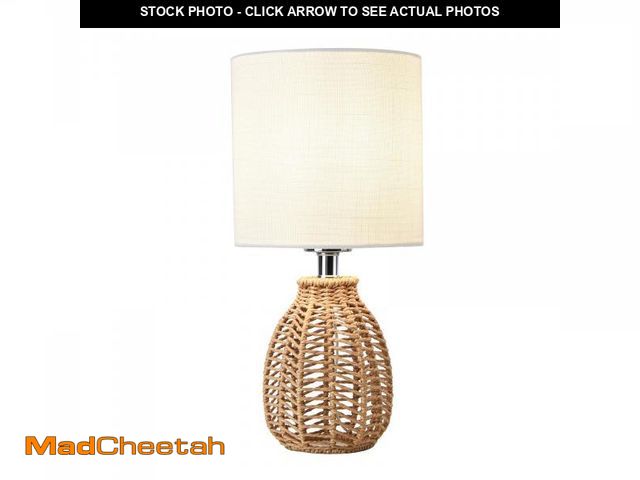 Lot 74-12438284 - KUNJOULAM Rattan Table Lamp with Linen Fabric Shade, Desk and Bedside Lamp for Living Room and Home ...