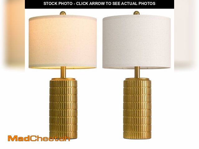 Lot 74-12704833 - PoKat 23" Brass Gold Ceramic Table Lamps for Living Room, Retro Warm Gold Lamps for Night Stands, Vi...