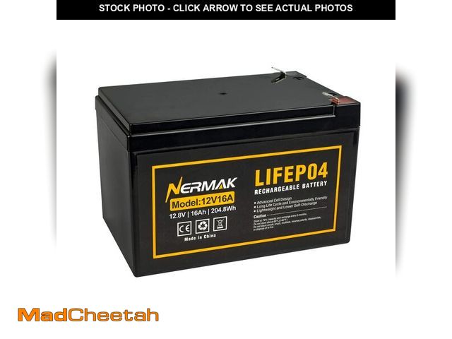 Lot 74-12879852 - NERMAK 12V 16Ah Lithium LiFePO4 Deep Cycle Battery, 2000+ Cycles Lithium Iron Phosphate Rechargeable...