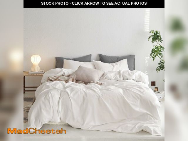 Lot 74-13627926 - MooMee Queen Duvet Cover Set, 100% Washed Cotton Linen Like Twill Thick Sturdy Material Super Soft B...