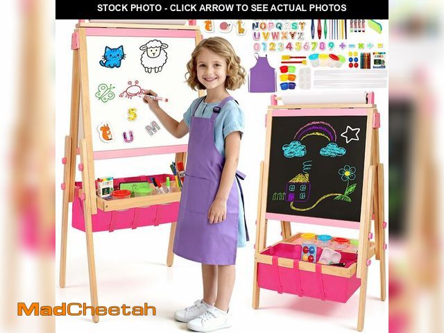 Lot 74-12866534 - Wood Easel for Kids, All-in-ONE Adjustable Easel with Art Supplies, Magnetic Double Sided Whiteboard...