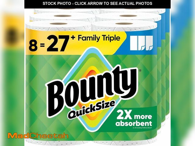 Lot 74-14348582 - Bounty Quick-Size Paper Towels, White, 8 Family Triple Rolls = 27 Regular Rolls - UNUSED