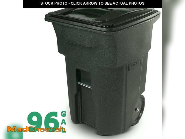 Lot 74-12992643 - Toter 96 Gallon Greenstone Outdoor Trash Can/Garbage Can with Quiet Wheels and Attached Lid - UNUSED