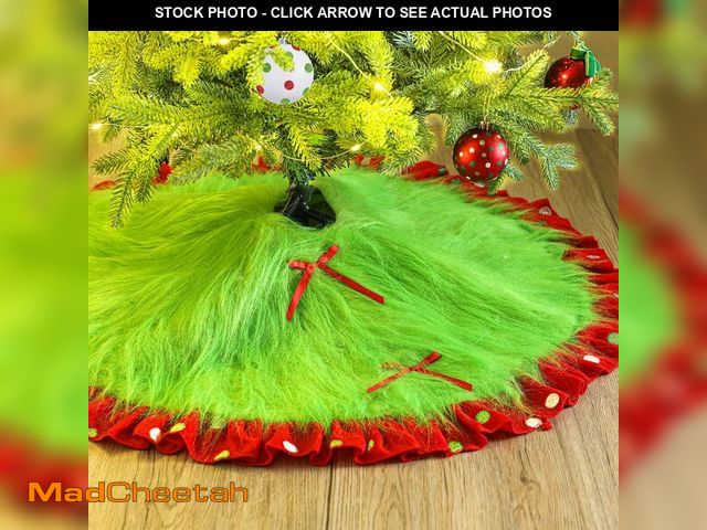Lot 74-12712877 - Hollowfly Red and Green Christmas Tree Skirt Furry Plush Lime Green Christmas Tree Skirts Whimsical ...