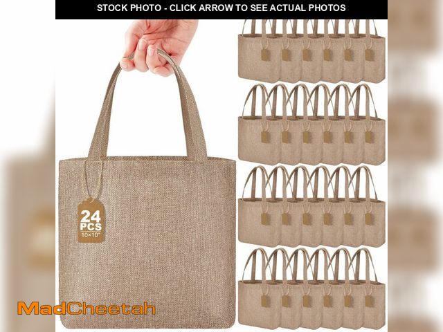 Lot 74-14294292 - Aliceset 24 Pcs Mini Burlap Tote Bags with Handles Small Jute Gift Bags Bulk with Tags Reusable Wedd...
