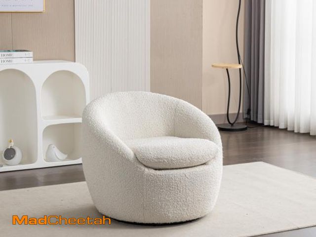 Lot 74-12272109 - Roundhill Furniture Winnie Modern 360ÃÂ° Swivel Fabric Barrel Chair, White - UNUSED