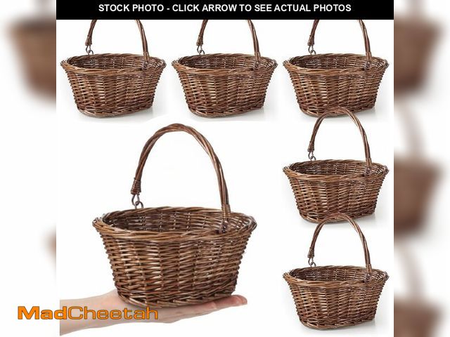Lot 74-14423763 - Barydat 6 Pcs Small Wicker Basket with Handle Flower Girl Baskets Oval Willow Woven Braided Gift Bas...