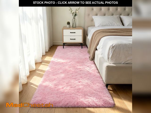 Lot 74-14272185 - Shag Runner Rug for Bedroom Living Room 2x6 Upgrade Non-Slip Fluffy Soft Bedside Rugs,Pink Shaggy Ca...