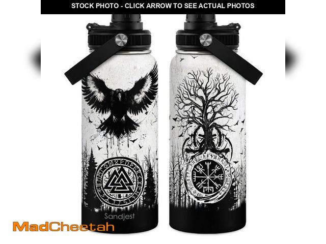Lot 74-14273812 - Viking Insulated Stainless Steel Water Bottle 32oz, Vikings Vacuum Chug Lid Travel Tumbler for Men F...
