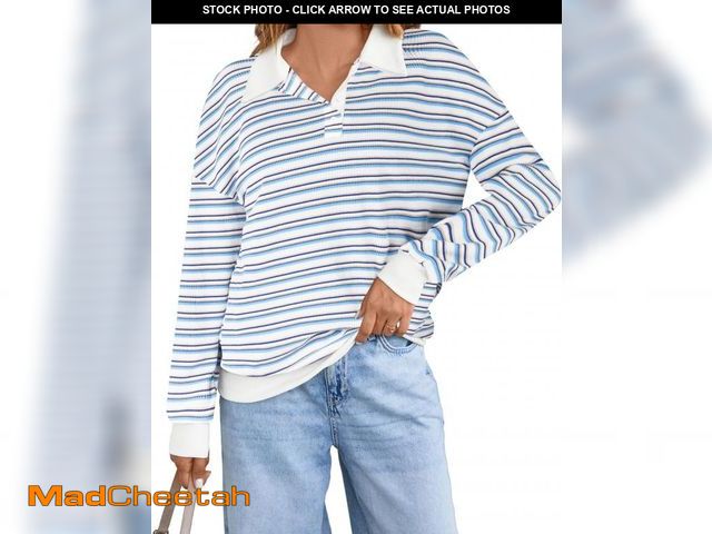 Lot 74-12345794 - Blooming Jelly Womens Striped Sweatshirt Collared Cute Long Sleeve Tops Fall Fashion 2024 Trendy Lad...