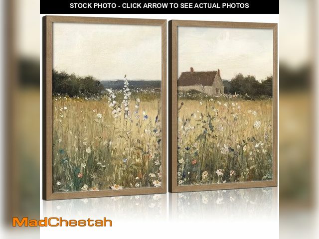 Lot 74-14065693 - Two Framed Canvas Vintage Wildflower Wall Decor Country House and Wildflower Print Natural Botanical...