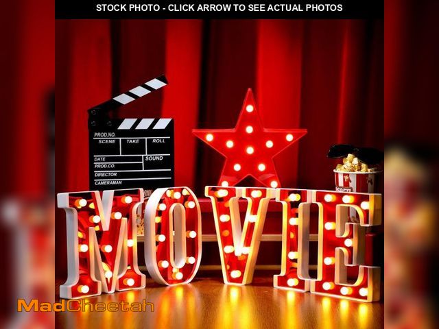 Lot 74-12047714 - Aurelema 7 Pcs 6.3" Movie Light up Letters Sign LED Movie Night Party Decorations Include Theater Le...