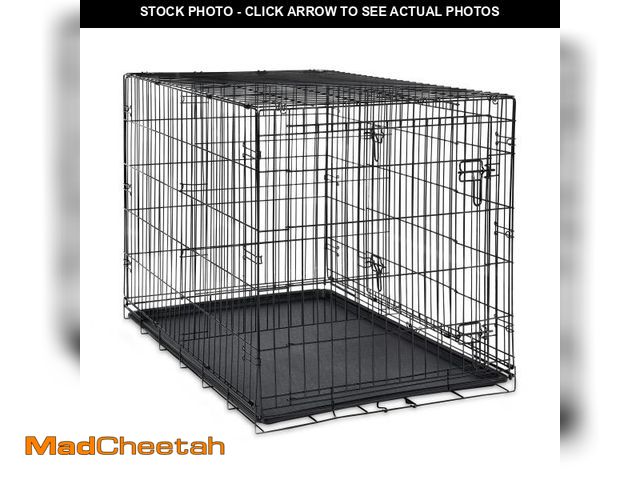 Lot 74-12154785 - Vibrant Life Wire Dog Crate, Double-Door, Divider and Leak-Proof Tray, Metal, Foldable, Durable, Bla...