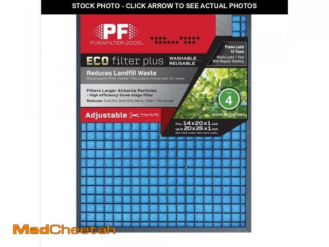 Lot 74-12529452 - PURAFILTER 2000 14 in. x 20 in. x 1 in. to 20 in. x 25 in. x 1 Adjustable ECO Washable Air Filter FP...