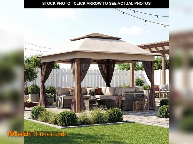 Lot 74-14278071 - Gardenbee Beige Steel Portable Pop-Up Gazebo with Mosquito Netting 11 ft. x 11 ft. - UNUSED