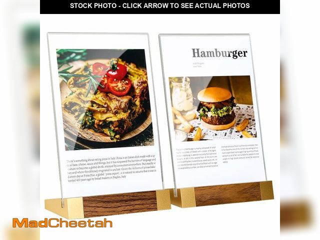 Lot 74-12697833 - Acrylic Sign Holder 8.5x11 Inch with Wood-Color Base, Tabletop Display Sign Frame Vertical Clear for...