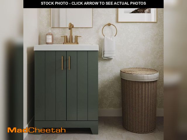 Lot 74-14589311 - Fernhill 25 in. Single Sink Freestanding Sage Bathroom Vanity with White Cultured Marble Top (Assemb...