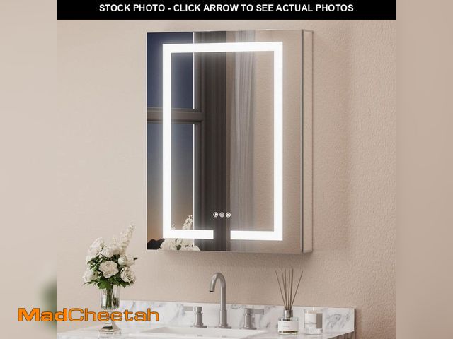 Lot 74-13690824 - KeonJinn 24 in. W x 32 in. H Rectangular Aluminum LED Medicine Cabinet with Mirror 3-Color Lights, R...