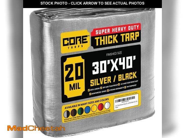 Lot 74-12933343 - CORE TARPS 30 ft. x 40 ft. Silver/Black 20 Mil Heavy Duty Polyethylene Tarp, Waterproof, UV Resistan...
