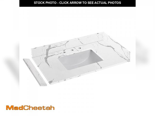 Lot 74-12164791 - EQLOO 36 in.W x 22 in.D Quartz Calacatta River Vanity Top,with Undermount Middle Sink Vanity Top,wit...
