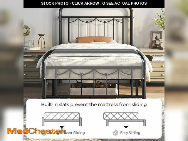 Lot 74-13041301 - Yaheetech Twin Size Metal Bed Frames with Vintage Headboard and Footboard, Farmhouse Metal Platform ...