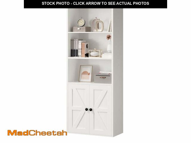 Lot 74-12888823 - IRONCK Bookcase with Doors, 5-Tier Bookshelf with Storage, Farmhouse Storage Cabinet for Home Office...