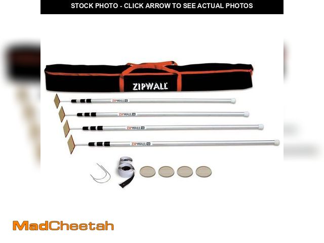 Lot 74-13026974 - ZipWall 12 ft. Aluminum Dust Barrier Pole - Silver (4-Pack) with Zippers and Carry Bag - UNUSED