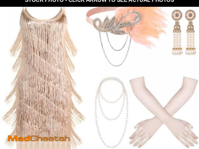 Lot 74-11861020 - Zhanmai 6 Pcs Flapper Dress Flapper Costumes for Women 1920s Accessories Set Headband Pearl Necklace...
