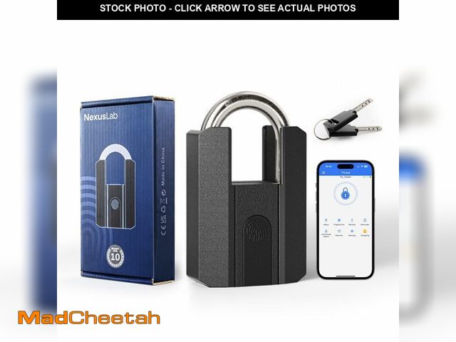Lot 74-13546497 - NexusLab Heavy Duty Smart Fingerprint Padlock with Key, IP67 Waterproof Bluetooth Outdoor Gate Lock,...