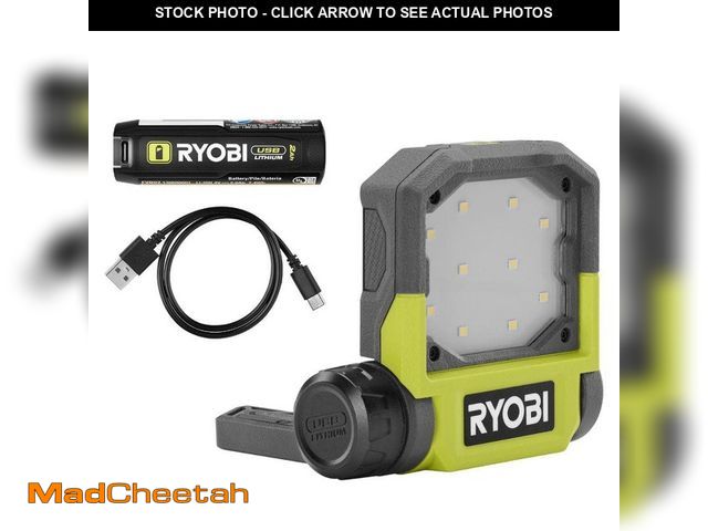 Lot 74-13692450 - RYOBI USB Lithium Cordless Pivoting LED 3-Mode Flip Light Kit with 2.0 Ah Battery and Charging Cable...