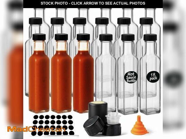 Lot 74-13631803 - WERTIOO Hot Sauce Bottles 18-Pack 8.5oz Glass Bottles with Caps - Square Hot Sauce Containers for Ho...