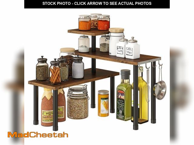 Lot 74-12603156 - GHWIE Corner Shelf Organizer, 3 Tier Bamboo Kitchen Countertop Rack for Living Room, Office, Bookshe...