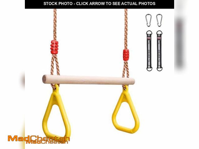 Lot 74-11860806 - YOHOOLYO Trapeze Bar Swing Set Hanging Bar Rings for Kids 18" Wooden Swing Bar Heavy Duty Carabiner ...