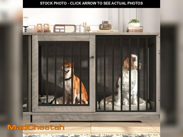 Lot 74-12155721 - Homfa Dog Crate Furniture  47.2  W Wooden Indoor Dog Cage Table with Sliding &amp; Lockable Doors  G...