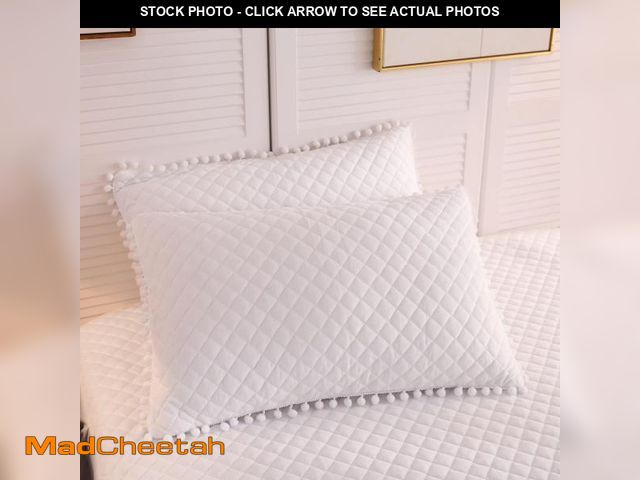 Lot 74-12050486 - LIFEREVO 2 Pack Diamond Quilted Velvet Bed Pillowcases, Pom Poms Fringe Decorative Throw Pillow Sham...