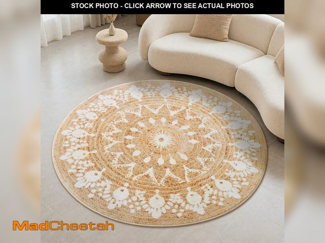 Lot 74-14145789 - Carvapet Faux Jute Round Rug 4ft Ã¢â¬â Jute-Like Pattern Design Washable Low Pile Area Rug with N...