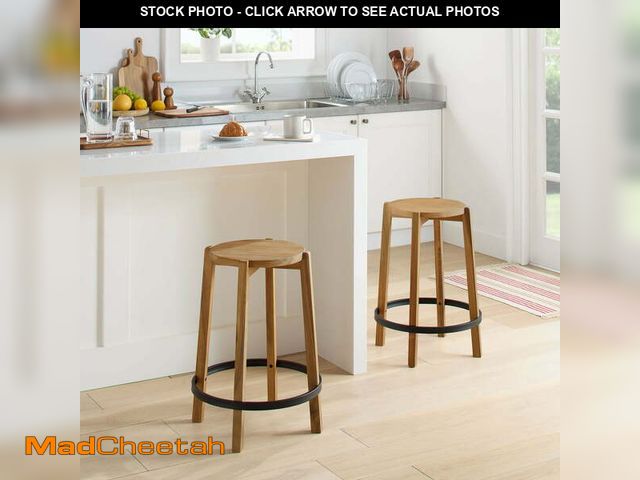 Lot 74-13765493 - Mainstays 2-Pack Modern Wood Backless Indoor Counter Stool with Black Footring, 24"H - UNUSED
