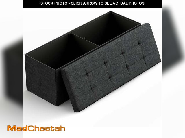 Lot 74-12550392 - Pinmoco 43" Folding Storage Ottoman Bench with White Blanket and Side Pocket, Corduroy Storage Bench...