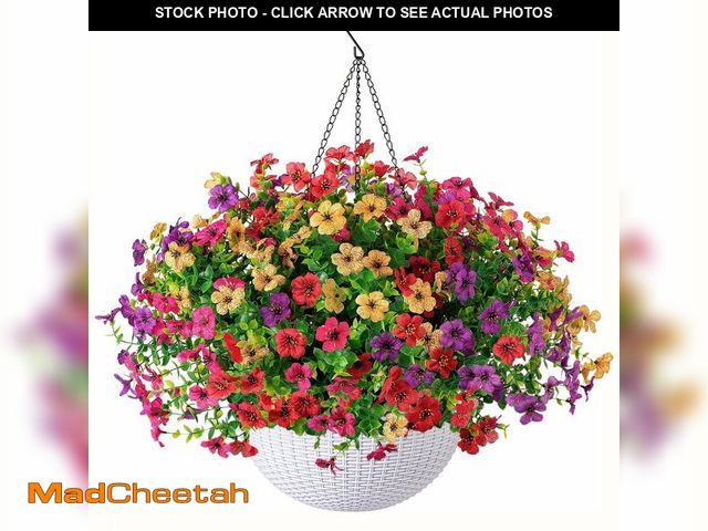 Lot 74-14148671 - HyeFlora Artificial Faux Hanging Plants Flowers Basket for Outdoor Outside Spring Summer Decoration,...