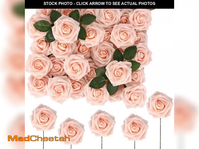 Lot 74-12309747 - MACTING Artificial Rose Flowers 60PCS Real Touch Fake Flowers with Stem Blush Pink Foam Roses for DI...