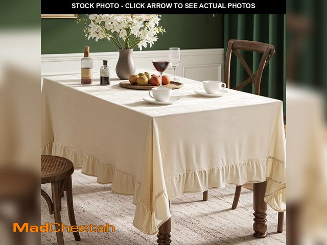 Lot 74-13952416 - MIULEE Beige Velvet Table Cloth with Decorative Ruffle Edge Luxurious Soft Spring Washable Rectangul...
