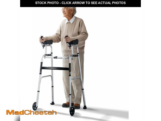 Lot 74-13382617 - VEVOR 2 in 1 Folding Walker &amp; Removable Armrests, Height Adjustable Foldable Walker with 5" Soli...