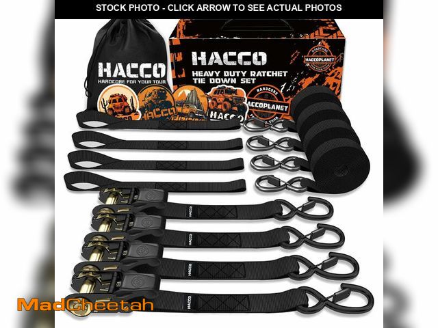 Lot 74-14381073 - Haccoplanet Ratchet Tie Down Straps, 2340lb Break Strength, 4pc 1inch x 16FT Tie Down Strap Set with...
