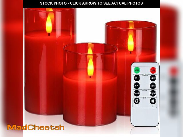 Lot 74-10822201 - Amagic Red Glass Flameless Candles Battery Operated with Timer, Remote Control, LED Pillar Candles B...