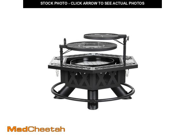 Lot 74-13269382 - HeatMaxx Outdoor Wood Burning Fire Pit with Cooking Grill, 37.4 in. Black, Hex-Shaped Ranch Fire Pit...