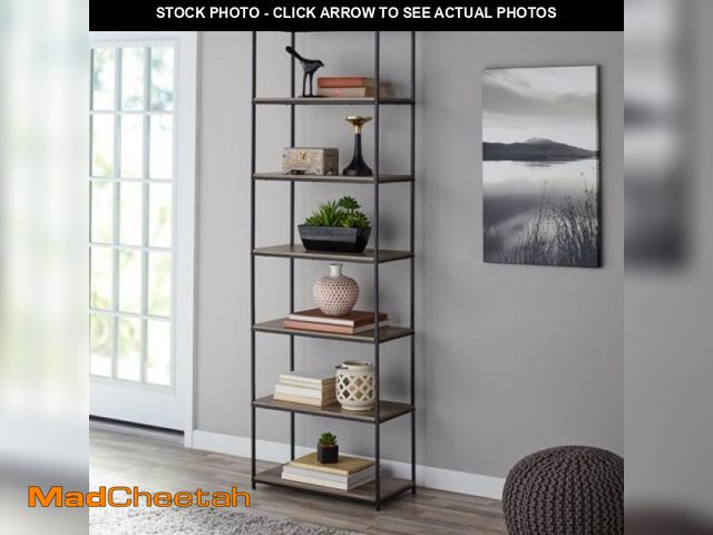 Lot 74-12405201 - Mainstays 6-Shelf Metal Frame Bookcase  Rustic Brown - UNUSED