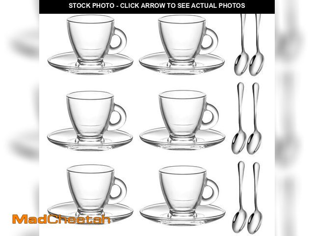 Lot 74-13569755 - GURUDAR Espresso Cups with Saucers and Spoons Set of 6, Glass Demitasse Cups for Cappuccino Latte Ca...