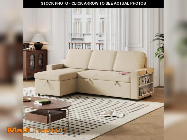 Lot 74-12133201 - Eafurn 85" Convertible Sleeper Sectional Sofa with Pull Out Couch Bed, L Shaped Chenille Upholstered...