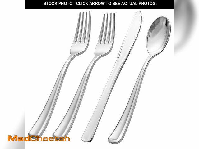 Lot 74-13966943 - WDF 500PCS Silver Plastic Silverware - Plastic Silver Utensils - 250 Forks 125 Spoons 125 Knives - H...